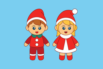 Cute Merry Kids Christmas Vector Set for Festive Holiday Illustration Collection