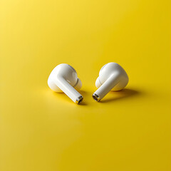 The image shows a white Bluetooth placed on a yellow background.