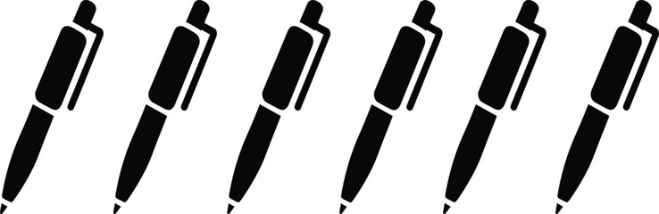 Black retractable ballpoint pens, silhouette illustration, stationery icon, office supply graphic, minimal pen design, isolated vector, seamless repetition