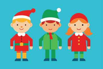 Cute Merry Kids Christmas Vector Set for Festive Holiday Illustration Collection