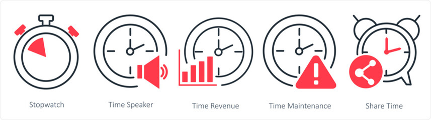 A set of 5 business icons as stopwatch, time speaker, time revenue