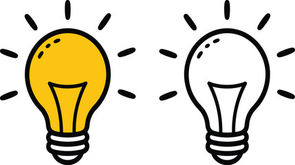 Light bulb icons, cartoon style vector, idea and energy concept, on off comparison, creativity symbol, white background, minimal design © MDMOKLASUR