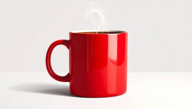A red ceramic coffee mug releases steam—ritual of warmth and pause, where glossy curves and rising vapor choreograph the quiet comfort of daily rhythm and emotional stillness. - Powered by Adobe