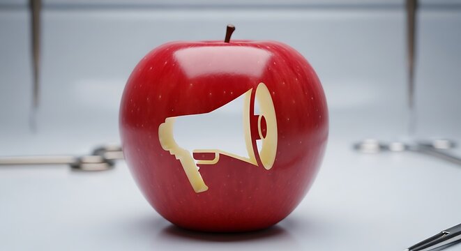 Fresh Red Apple Cut in Megaphone Shape on White Background, Healthy Eating Communication Concept for Nutrition Marketing and Wellness Campaign Design - Powered by Adobe