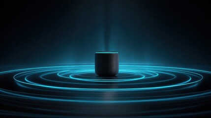 Wireless speaker emitting sound waves, creating a cool, futuristic ambiance.