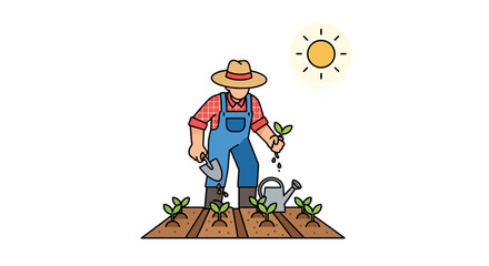 Farmer planting seedlings in sunny garden showcasing the importance of agriculture and gardening