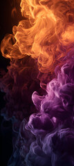 Fototapeta premium dark background with orange purple smoke waves and deep navy fluid swirls in dramatic abstract style