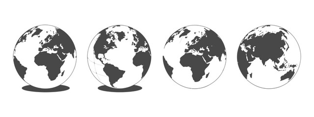 Obraz premium Set of transparent globes of earth with realistic world map in globe shape featuring transparent texture and soft shadow for scientific illustration and design concept.
