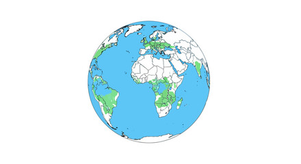 Illustrated globe showcases global distribution of tropical rainforest ecosystems