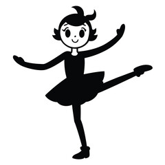 Black silhouette of a cartoon girl dancing ballet on white background dancer vector illustration EPS file download.  © T-Graphics IT