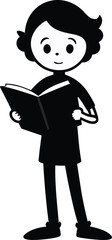 Black silhouette of a cartoon person holding open book reading vector illustration EPS file download.
