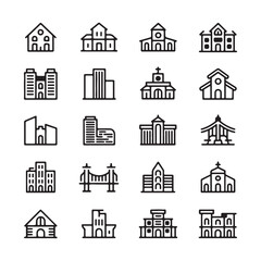 Fototapeta premium Architectural Buildings Line Icon Set Vector