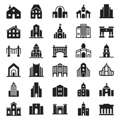 Architectural Buildings Icon Set Vector