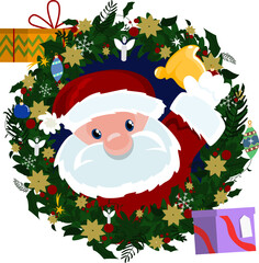 Guirlanda de Natal com papai noel segurando um sino