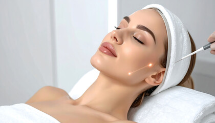 Young woman receiving cosmetic laser treatment for facial rejuvenation and skin enhancement