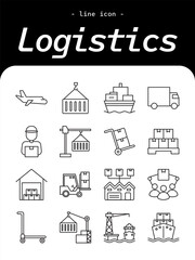 Obraz premium Logistics thin line icon set. Delivery, shipment, warehouse, cargo, transport, tracking, supply chain, and distribution outline icon collection.