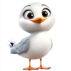 Adorable cartoon seagull character with big expressive eyes, perfect for children's books and educational materials, bringing joy and wonder to every page