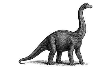 Fototapeta premium Detailed engraved style of a sauropod dinosaur in black and white
