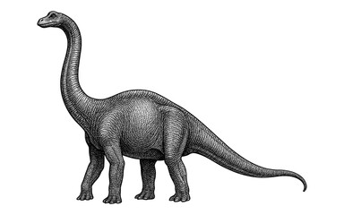 Fototapeta premium Detailed black and white dinosaur sketch of a sauropod with long neck and tail