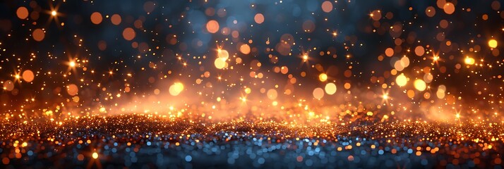 Fototapeta premium Panoramic View of Glowing Particles with Blue and Orange Hues