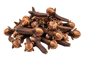 Obraz premium Loose Pile of Dried Whole Cloves Isolated on White – High-Resolution Aromatic Spice Photography 
