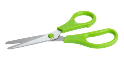 Bright green, open-blade scissors on black background, ideal for crafting or office tasks