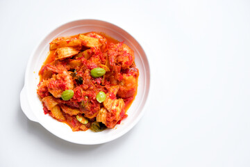 Indonesian homemade food, balado udang petai, made from stink bean or Parkia speciosa, prawn and red chili
