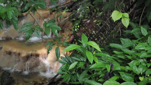 Waterfall made from sedimentary limestone that has accumulated in layers