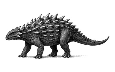 Fototapeta premium Armored dinosaur with spikes in vintage engraved art style