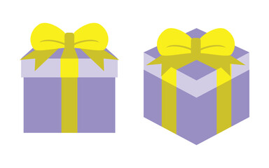 illustration of purple gift box with yellow ribbon on it