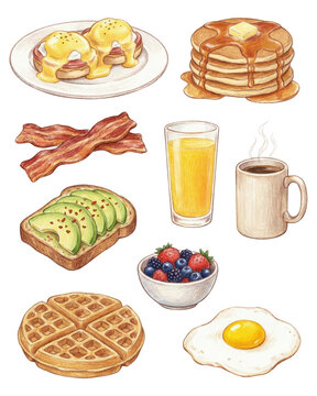 Watercolor Breakfast Food Illustration Set