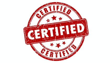 Red grunge certified rubber stamp vector illustration isolated on white background. Quality approval seal design element for business