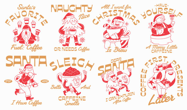 Christmas coffee cartoon graphic vector illustration, Festive Holiday t-shirt design collection for print, Funny Christmas quotes packs, coffee lovers - Powered by Adobe
