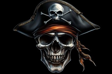 Dark-themed digital art showcasing a pirate skull against a black backdrop.