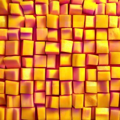 A vibrant mosaic of yellow and pink cubes creates an abstract background