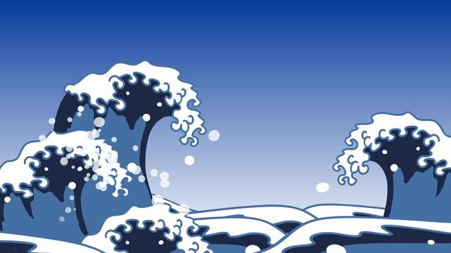 浮世絵風の波が動くアニメーションループ動画
