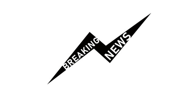 Breaking news lightning symbol, black isolated silhouette