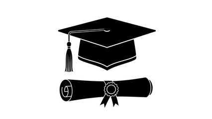 Graduation Cap and Diploma Clipart – Academic Achievement Ceremony Illustration