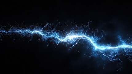 Electric Blue Particle Stream on Dark Background Energy Discharge Effect Power Surge Lightning Bolt Sparkles Light Streak Abstract Dynamic Plasma Current