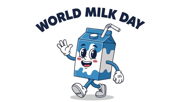 World Milk Day Clipart – Cute Cartoon Milk Carton Mascot Illustration