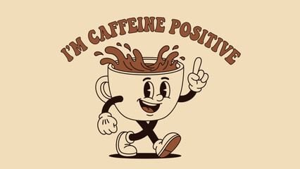 Caffeine Positive Coffee Cup Clipart – Funny Cartoon Coffee Mug Mascot Illustration