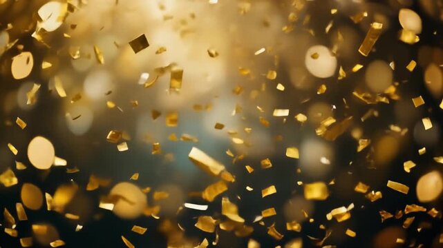 Abstract festive background with shimmering golden confetti falling down during a celebration or holiday party - Powered by Adobe