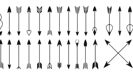 Collection of diverse arrow symbols pointing in various directions isolated on transparent background
