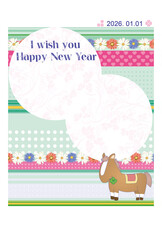 2026年（令和8年）午年うま年・年賀状デザインアート04ハガキサイズjpg
