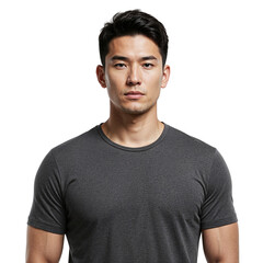 Obraz premium Athletic asian man posing confidently wearing a gray t-shirt studio portrait isolated on transparent background