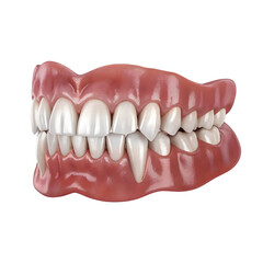 Obraz premium Scary vampire fangs and gums prosthetic for a Halloween costume party isolated on transparent background