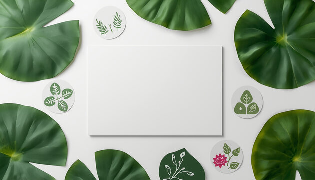Elegant botanical mockup template with lush green leaves and subtle floral designs, perfect for showcasing nature-inspired brands or eco-friendly messages in style - Powered by Adobe