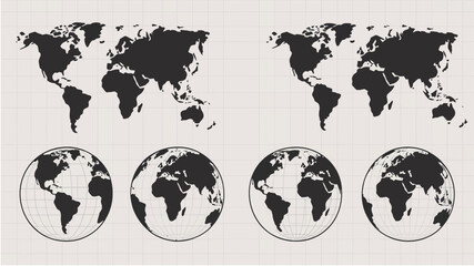 Realistic transparent globes of earth with world map template continents detailed texture and subtle shadow abstract 3d globe icon scientific illustration vector design concept layout.