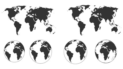 Abstract 3d globe icon with transparent earth globes featuring realistic world map template continents texture and shadow for educational scientific visualization vector illustration design concept.