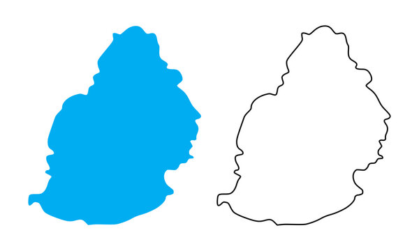 Mauritius country map. Map in various outline and blue silhouette styles